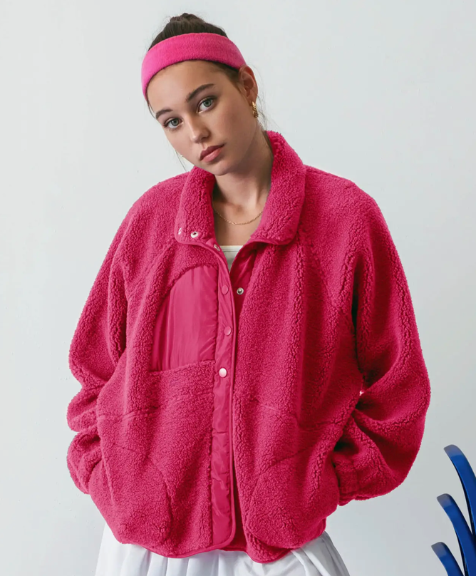 Solid Snap Button Fleece Jacket Pretty & Poised